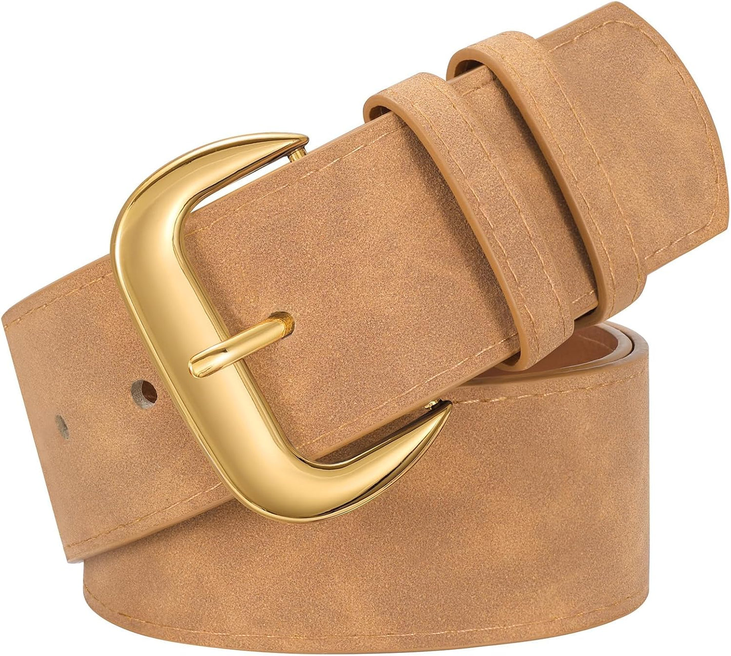 HOTWHIPPY Wide Chunky Belt for Women Dresses Fashion Ladies Thick Leather Belt with Gold Buckle
