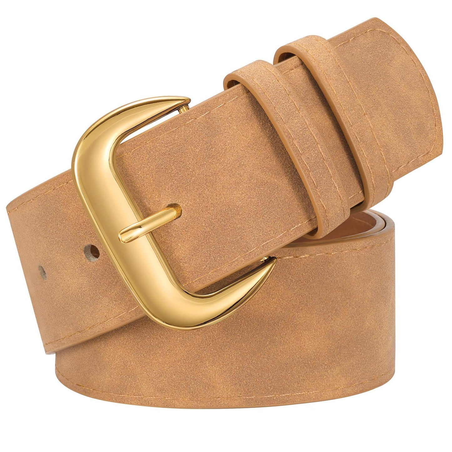 HOTWHIPPY Wide Chunky Belt for Women Dresses Fashion Ladies Thick Leather Belt with Gold Buckle