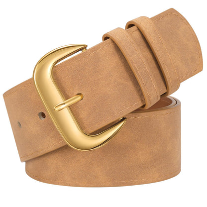 HOTWHIPPY Wide Chunky Belt for Women Dresses Fashion Ladies Thick Leather Belt with Gold Buckle