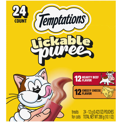 HOTTemptations Creamy Puree Cat Treats, Beef, Chicken, Salmon & Tuna, 48 Count | Beef, Salmon, Chicken & Tuna, under 15 cal/tube, no added sugar or fillers, senior-friendly, meal topper or hand-feed