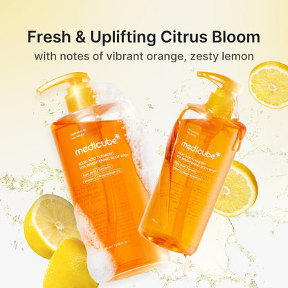 HOTmedicube Kojic Acid Turmeric Brightening Body Wash | Gentle Shower Gel for Uneven Skin | Niacinamide, Vitamin C, AHA/BHA | Deep Cleansing, Hydrating Formula | Easy and Effective, 13.52 fl.oz
