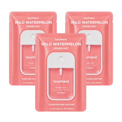 HOTTouchland Dye Free Trio Hydrating Hand Sanitizer Spray Set Travel Size | TSA ready Power Mist with skincare benefits. Rainwater, Beach Coco and Unscented.
