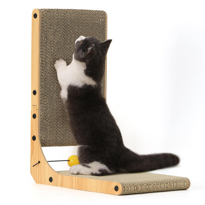 HOTFUKUMARU Cat Scratcher, 26.8 Inch L Shape Cat Scratch Pad Wall Mounted, Cat Scratching Cardboard with Ball Toy for Indoor Cats, Large Size
