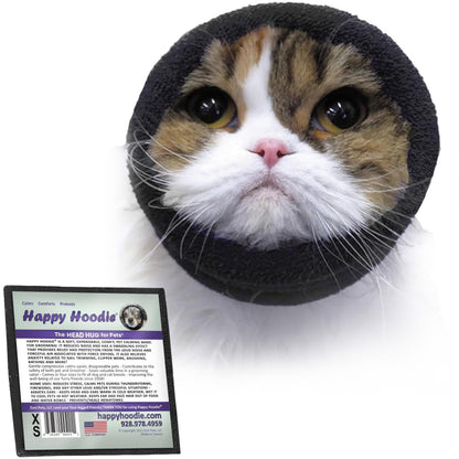 HOTHappy Hoodie The Original Dog & Cat Calming Band - American Brand - Anxiety Relief/Noise Protection - Grooming - Thunder - Fireworks (Large, Black) - Since 2008