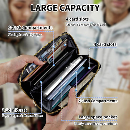 HOTWomens Wallet, Large Capacity RFID Blocking PU Leather Wristlet Wallets for Women Ladies Men Credit Card Holder Zipper Wallet Phone Holder Clutch Travel Purse, Art Moon Starry Night
