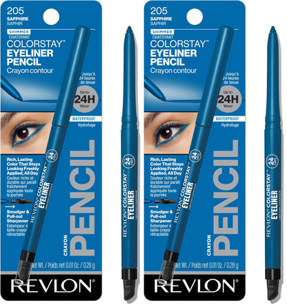 HOTRevlon ColorStay Pencil Waterproof Eyeliner, Smudge-Proof, Eye Makeup with Built-In Sharpener, Long-Lasting, Matte Finish, 201 Black, 2 pack