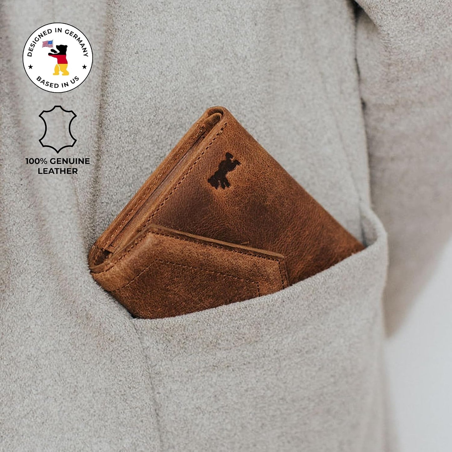 HOTBERLINER BAGS Genuine Leather Small Wallet Women Katy, Gift Box – Brown | Soft Leather Trifold Wallet, Fits Purses & Crossbody Bags, 8 Card Slots, 1 ID Window, Removable Coin Pouch, RFID Blocking