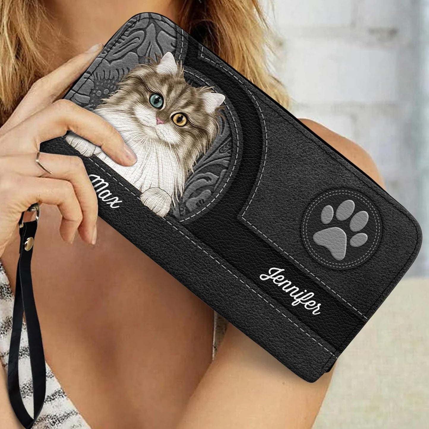 HOTCute Dogs And Cats Aesthetic Pattern - Personalized Leather Long Wallet - Birthday, Loving Gift For Pet Lovers, Dog Mom, Cat Mom