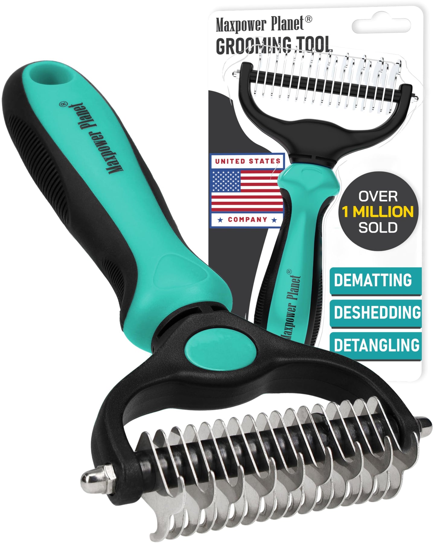 HOTMaxpower Planet Original Pet Grooming Rake - Double-Sided Deshedding Dematting Tool, Undercoat Rake for Dogs & Cats, Extra-Wide Dog Grooming Brush & Deshedder Comb for Long Hair, Reduces Shedding 95%