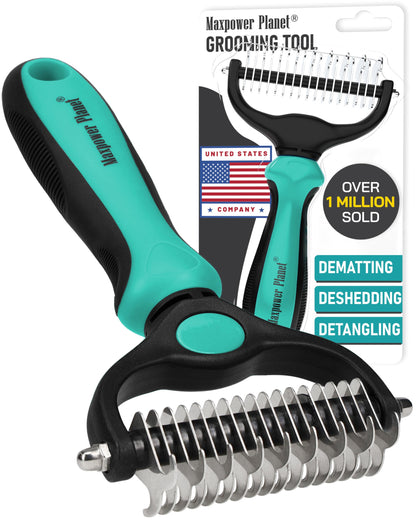 HOTMaxpower Planet Original Pet Grooming Rake - Double-Sided Deshedding Dematting Tool, Undercoat Rake for Dogs & Cats, Extra-Wide Dog Grooming Brush & Deshedder Comb for Long Hair, Reduces Shedding 95%