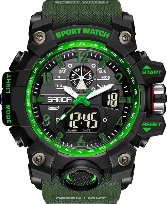 HOTKXAITO Men's Watches Sports Outdoor Waterproof Military Wrist Watch Date Multi Function Tactics LED Alarm Stopwatch