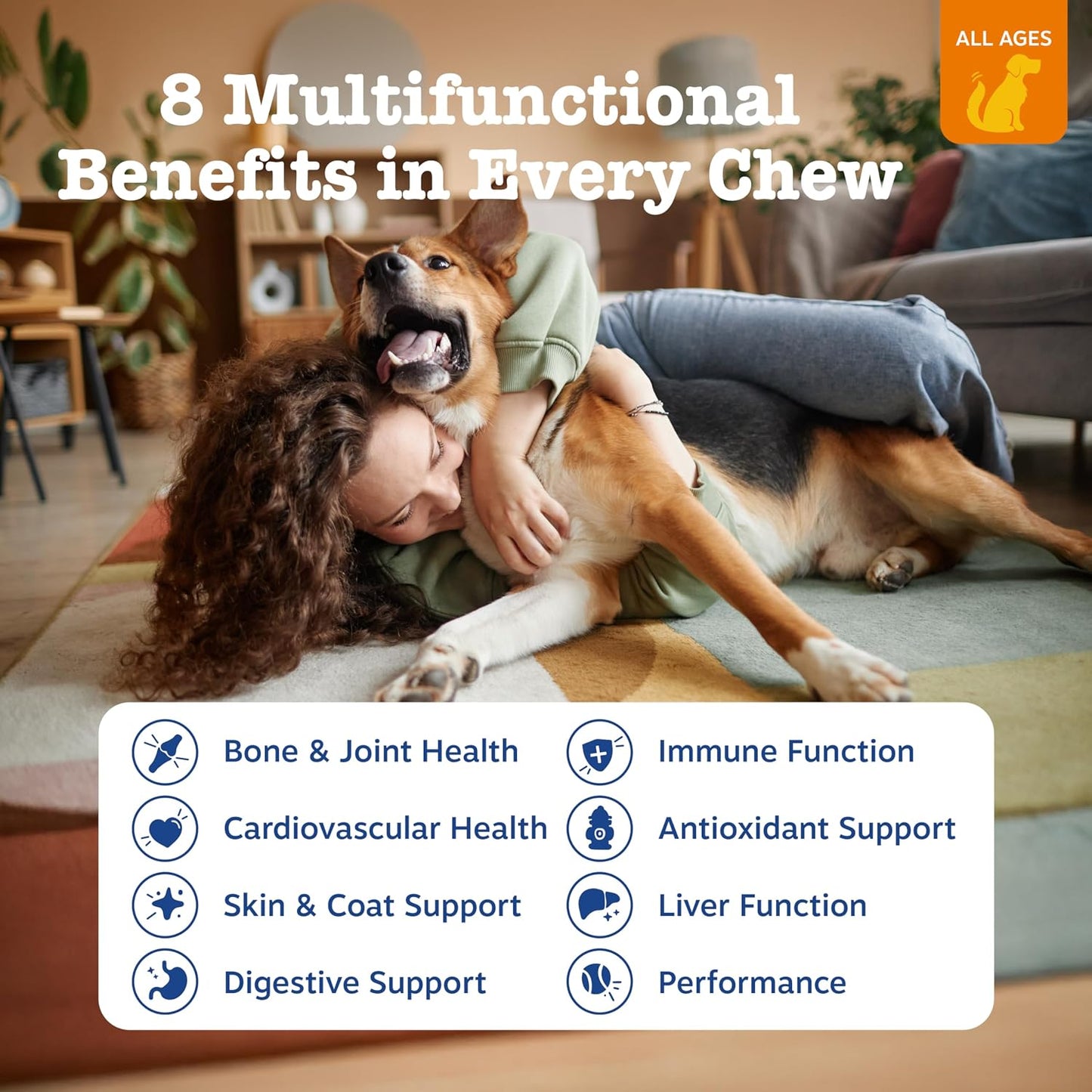 HOTZesty Paws Dog Multivitamin, Chewable Dog Vitamins and Supplements for Hip & Joints, Skin & Coat, Omega 3 Fish Oil for Dogs- Senior & Puppy Multivitamin- Chicken- 90ct
