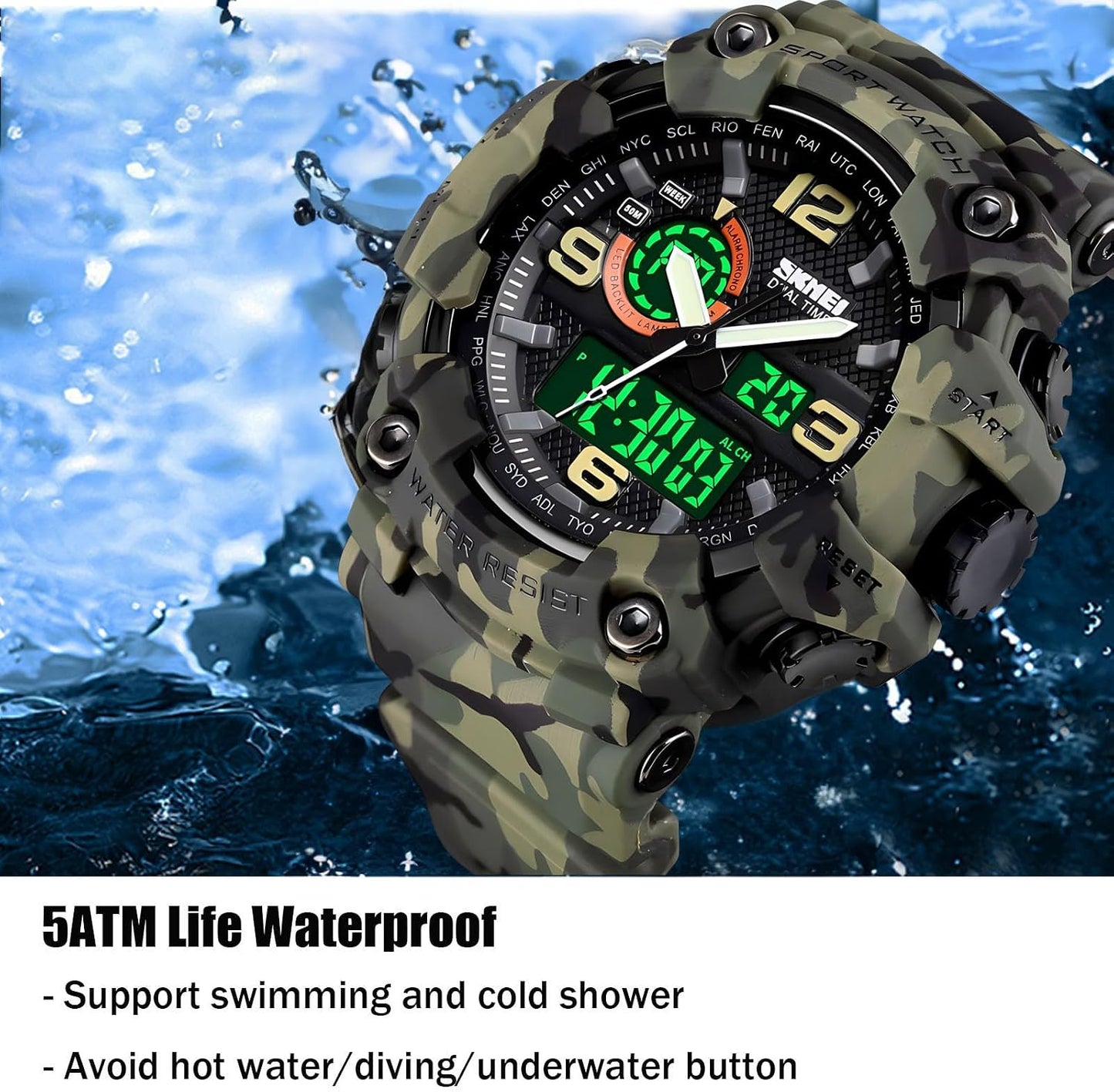 HOTGosasa Men's Large Face Outdoor Sports Watches Military S-Shock Watch Waterproof, Backlight, Alarm, Stopwatch Features - Rugged Wristwatch for Training, Hiking, and Adventure