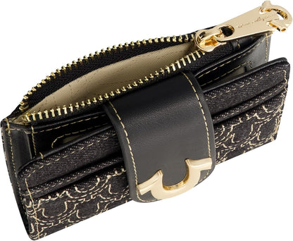 HOTTrue Religion Women's Mini Wallet, Black, One Size | Horseshoe Logo Small Compact Clutch Purse