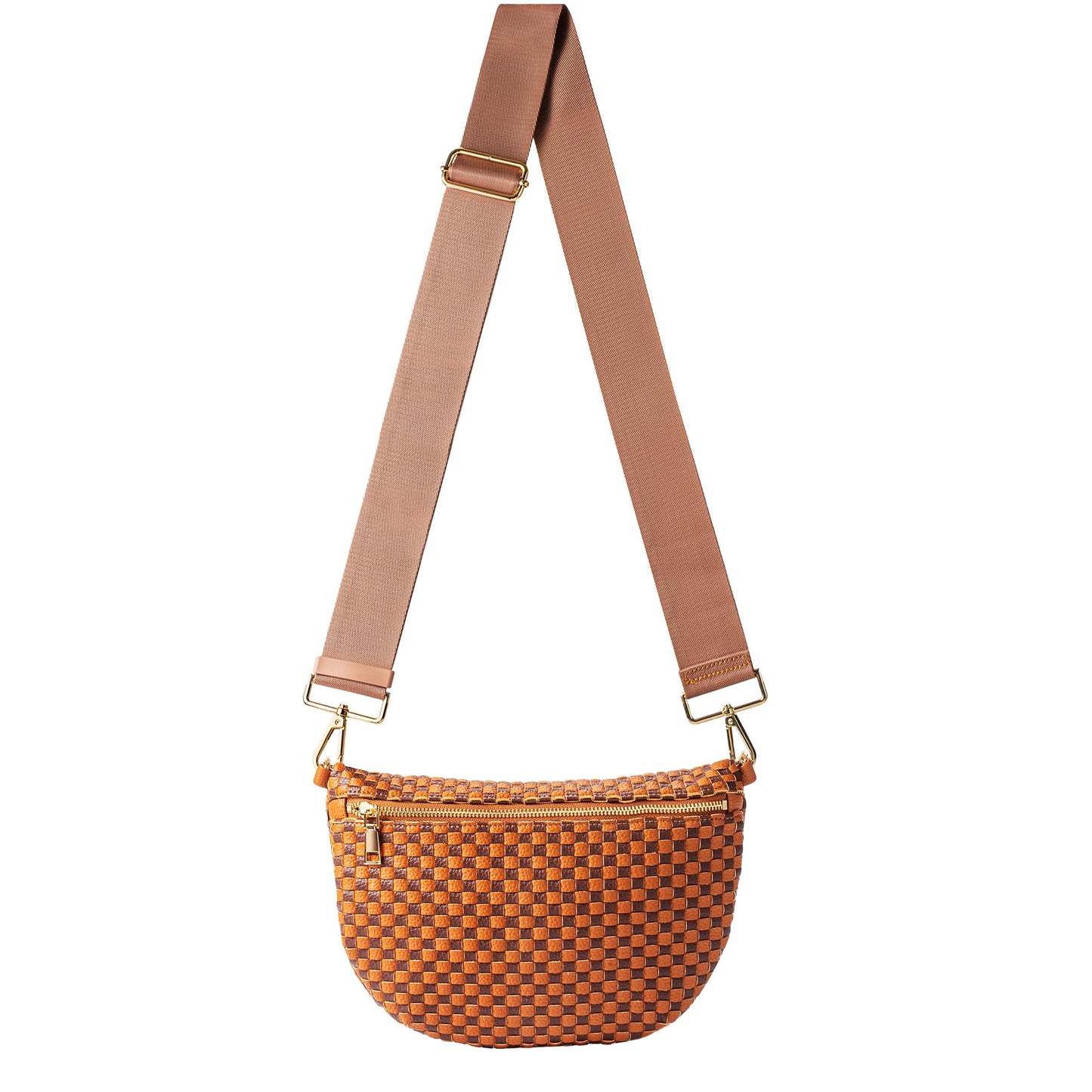 HOTWoven Crossbody Bag for Women, Checkered PU Bum Bag Sling Purse with Adjustable Strap for Travel, Festivals