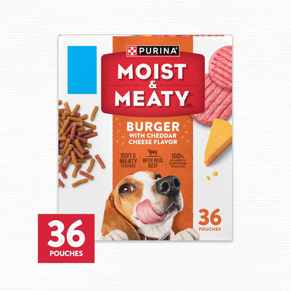 HOTPurina Moist and Meaty Burger With Cheddar Cheese Flavor Dry Soft Dog Food Pouches - 36 ct. Pouch