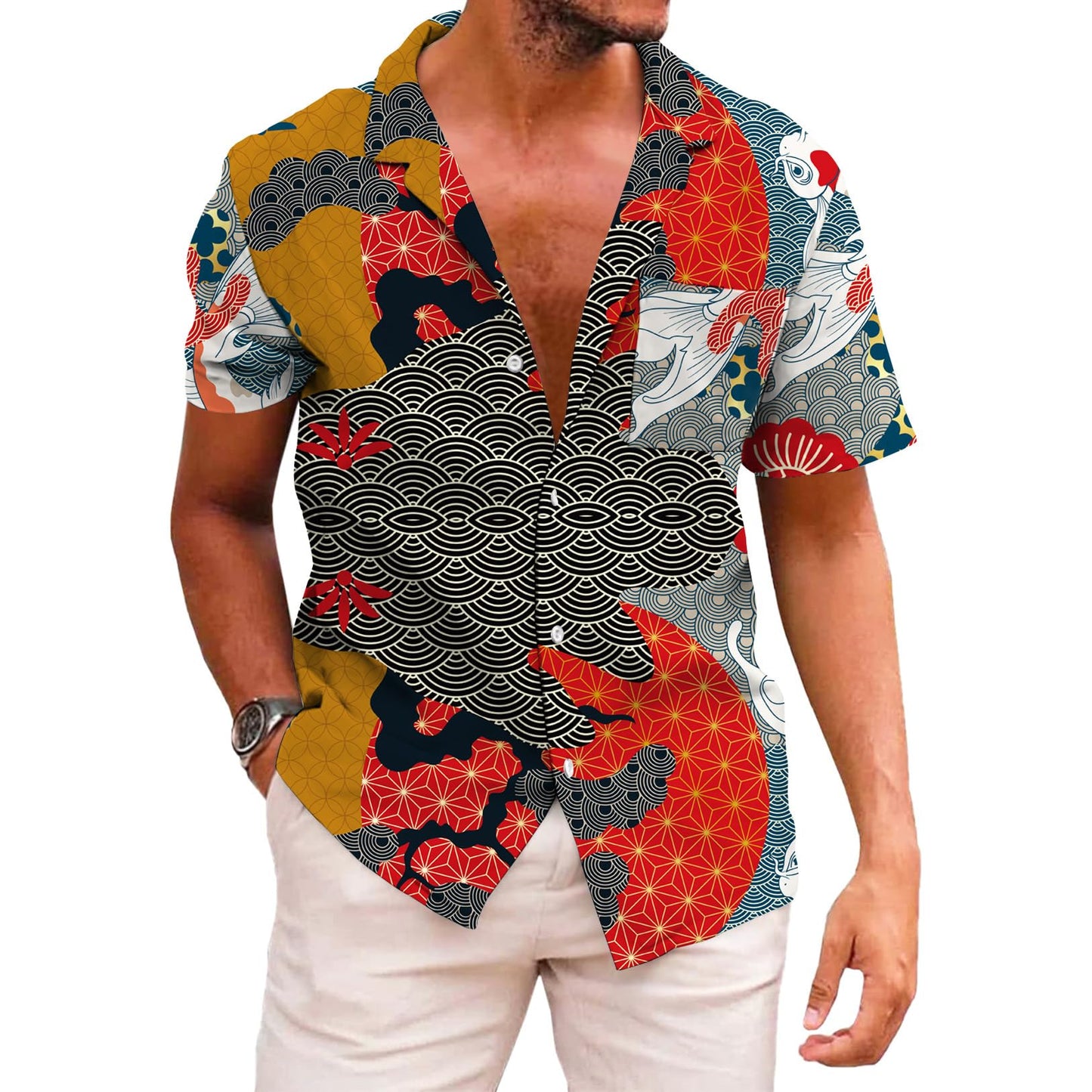 HOTKYKU Funky Hawaiian Shirt for Men Palm Beach Shirts Tropical Vacation Clothes