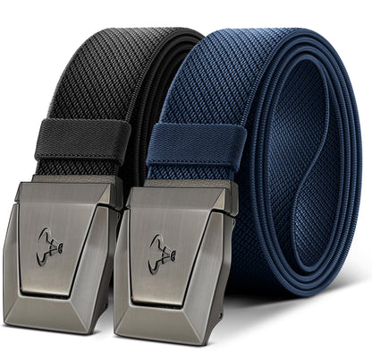 HOTBULLIANT Men Tactical Belt 2 Pack,Stretch Western Rigger Web Belt For Cowboy Military Heavy Duty 1.5"-Cut For Fit | Smooth Sliding | Adjustable for Precise Fit | Tailored Size | Rugged Nylon for Heavy Duty, hiking, Hunting