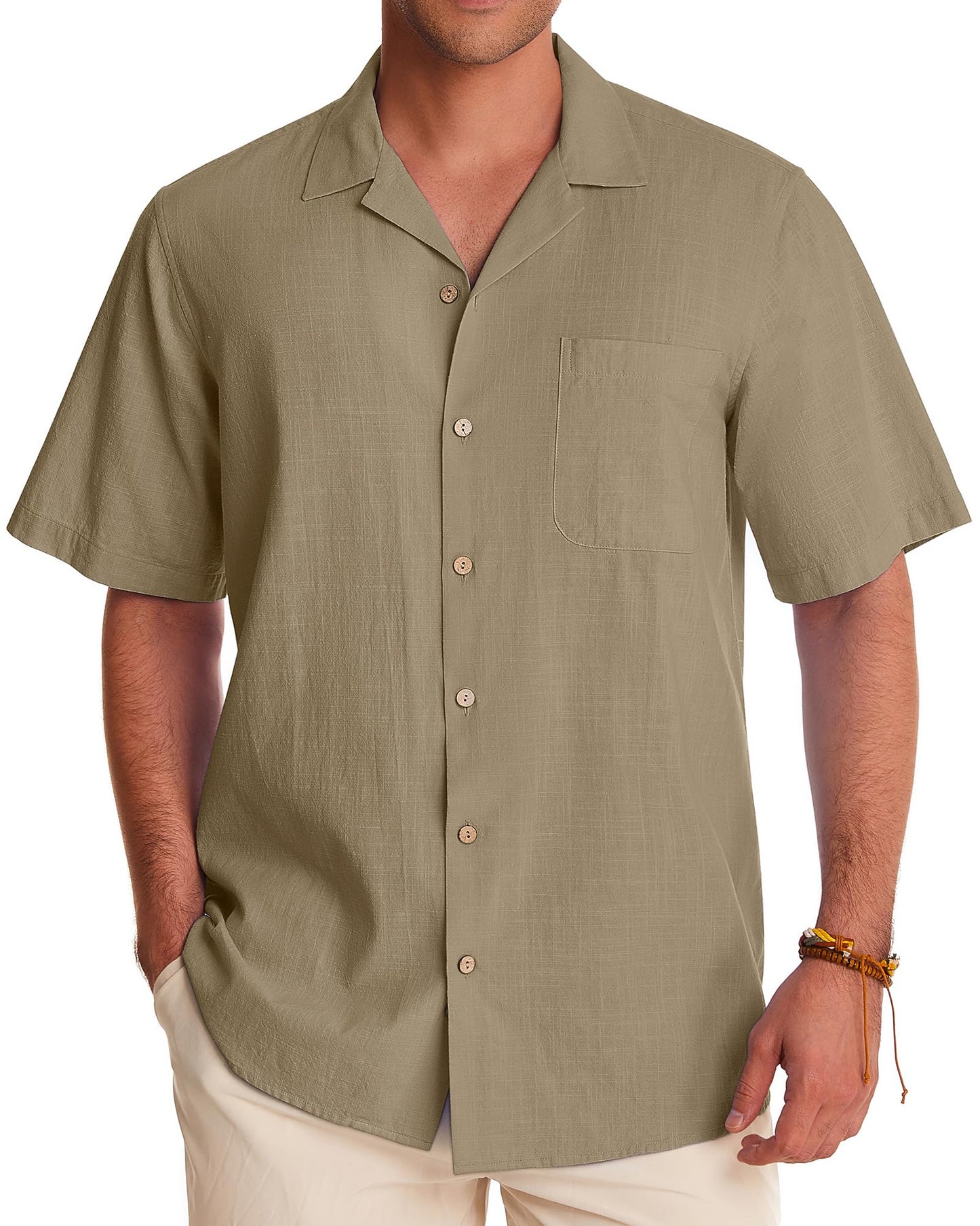 HOTAlimens & Gentle Mens Linen Shirts Cotton Hawaiian Shirts Short Sleeve Button Down Shirts Casual Summer Beach Tops