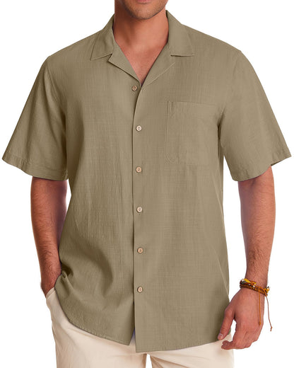 HOTAlimens & Gentle Mens Linen Shirts Cotton Hawaiian Shirts Short Sleeve Button Down Shirts Casual Summer Beach Tops