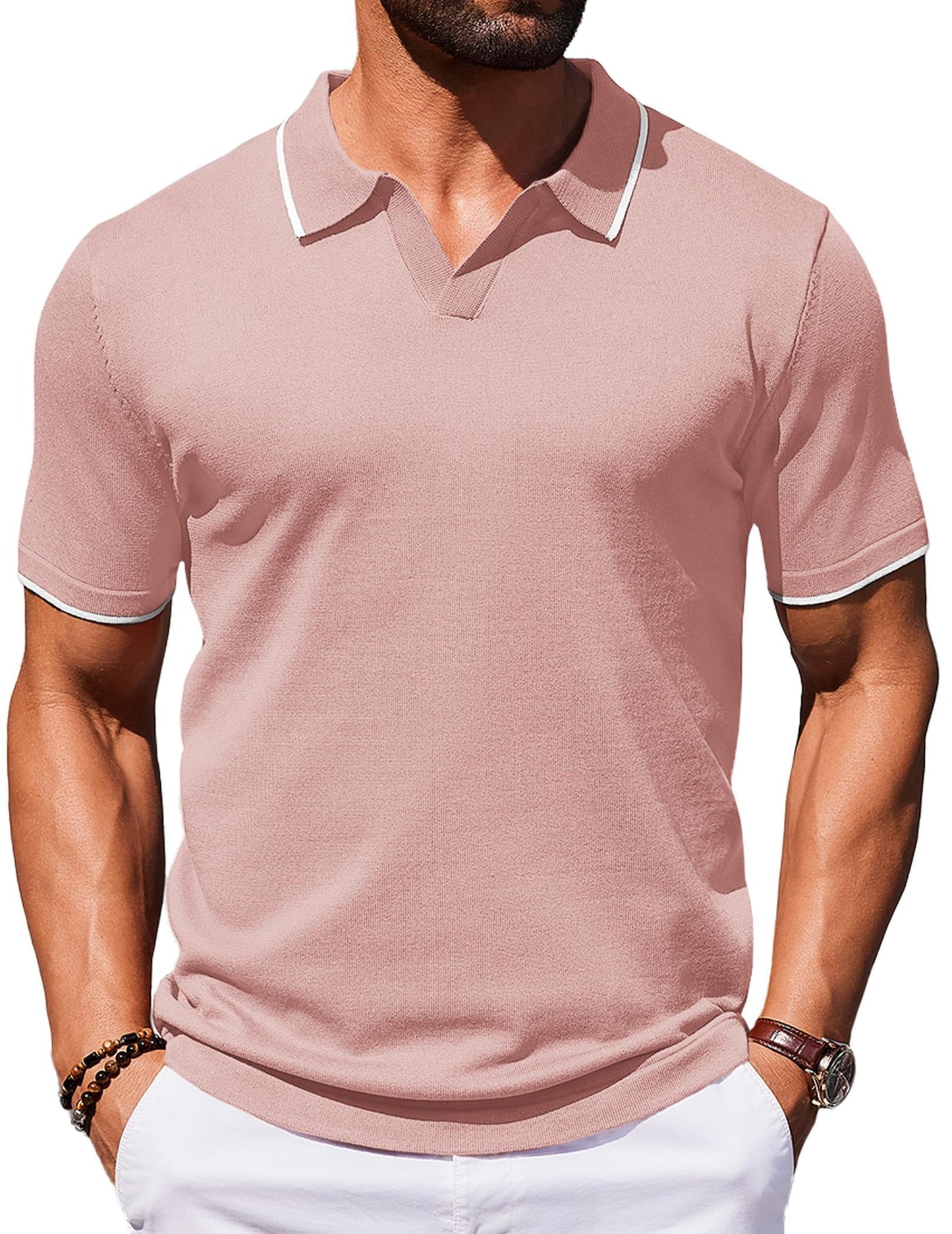 HOTCOOFANDY Mens Polo Shirts Short Sleeve Casual Knit Polo Shirt Vintage Golf T Shirts Old Money Tops