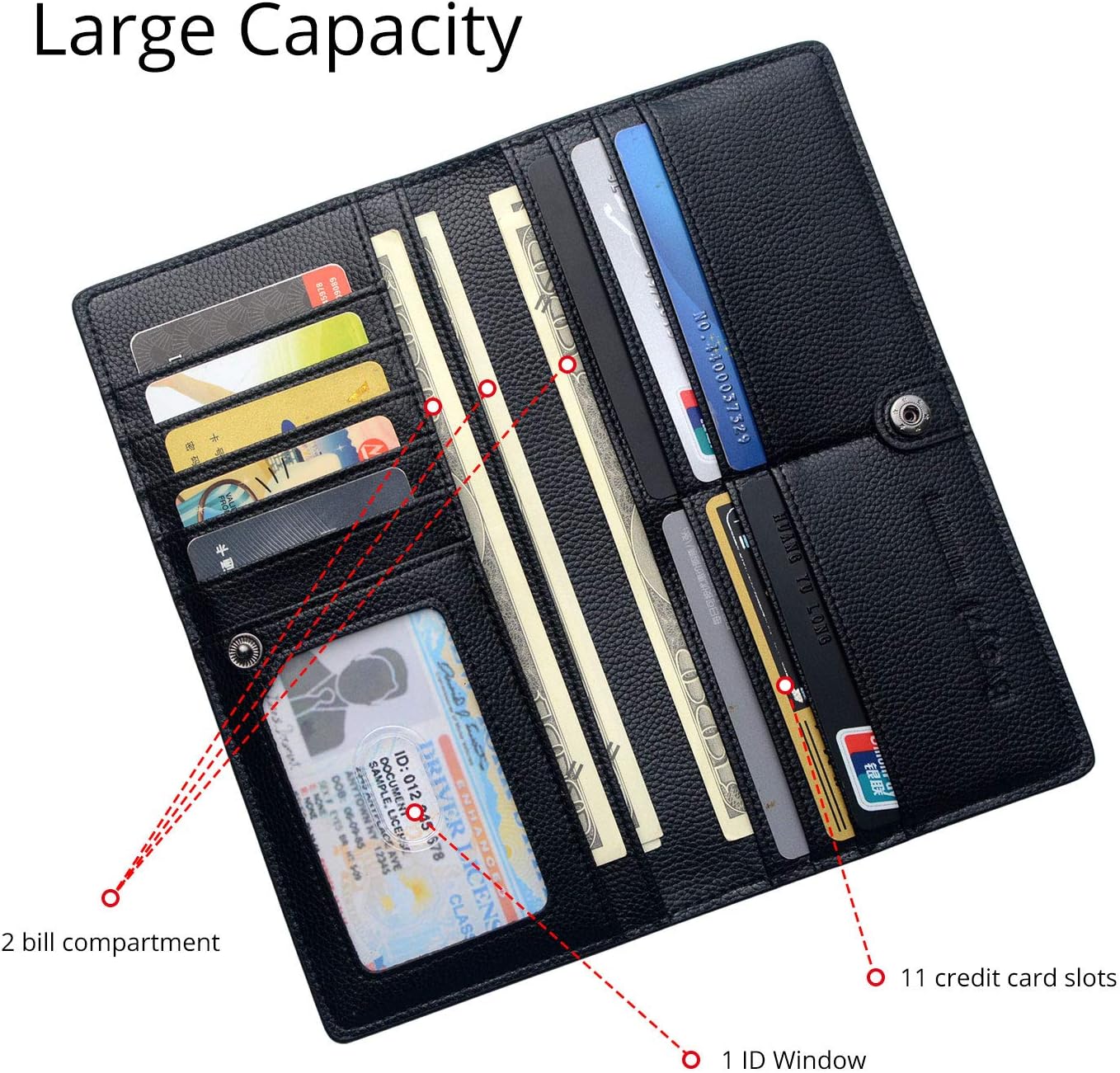 HOTBveyzi Ultra Slim Thin Leather RFID Blocking Credit Card Holder Bifold Clutch Wallets for Women