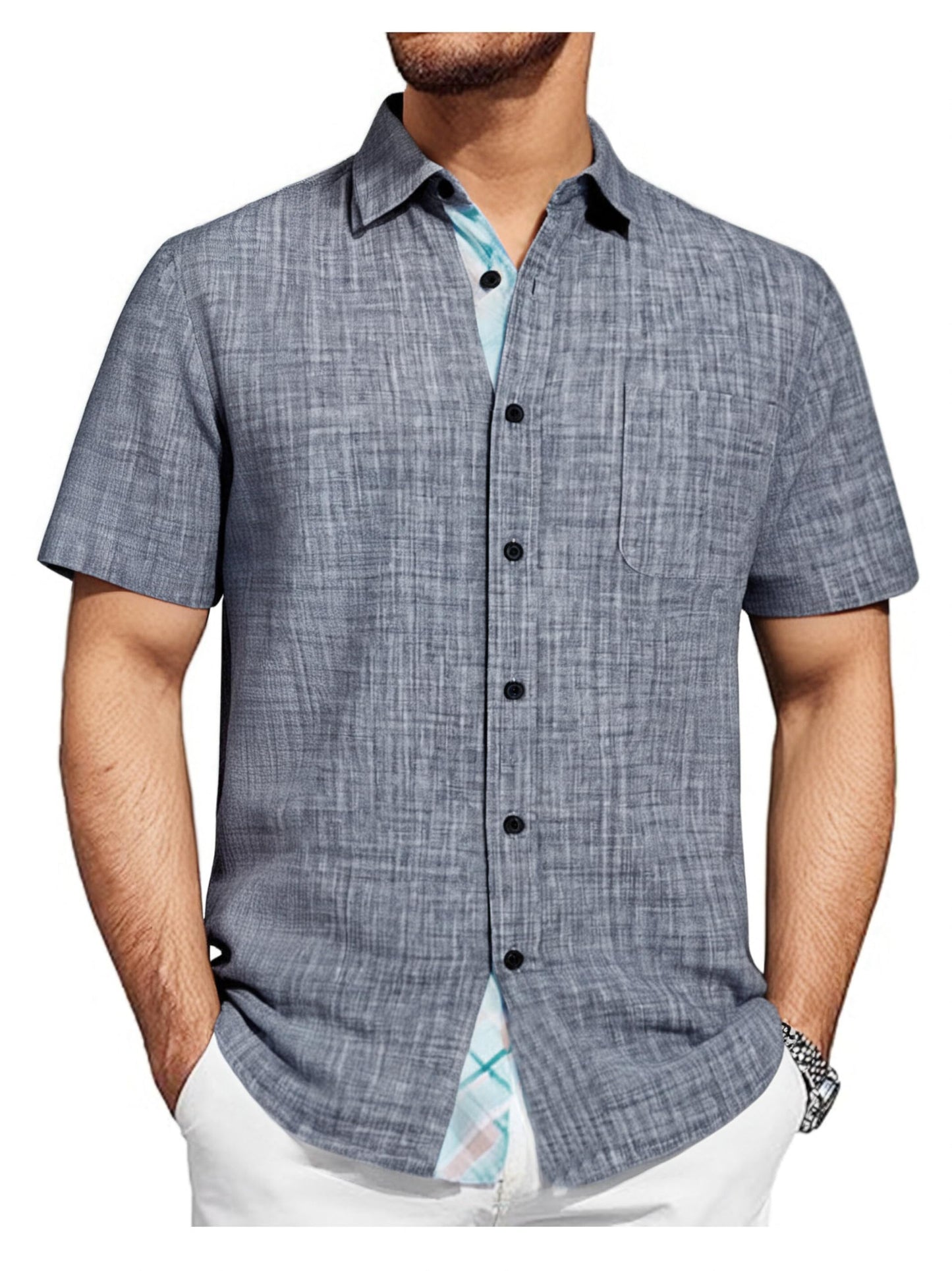 HOTDamipow Mens Casual Button Down Shirts Short Sleeve Fashion Vacation Beach Shirts