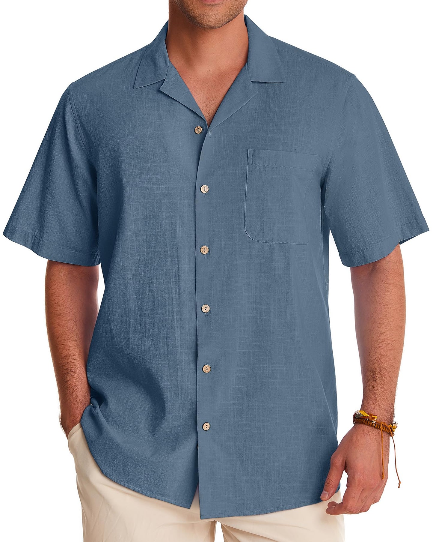 HOTAlimens & Gentle Mens Linen Shirts Cotton Hawaiian Shirts Short Sleeve Button Down Shirts Casual Summer Beach Tops