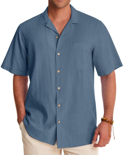 HOTAlimens & Gentle Mens Linen Shirts Cotton Hawaiian Shirts Short Sleeve Button Down Shirts Casual Summer Beach Tops