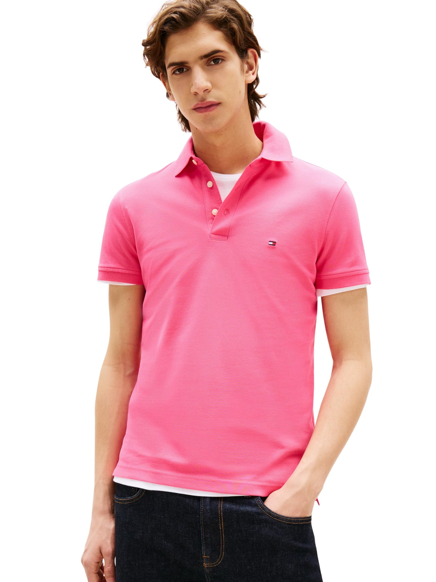 HOTTommy Hilfiger Men's Short Sleeve Polo Shirts in Slim Fit with Stretch and Organic Pique Cotton
