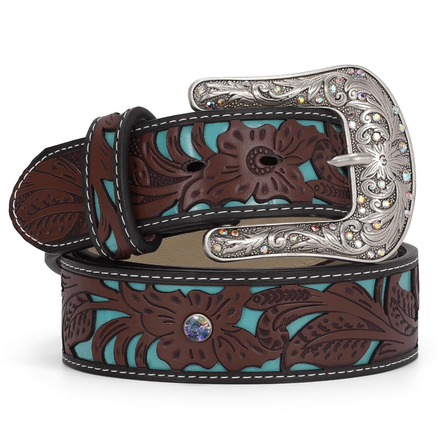 HOTTRIWORKS Western Belts for Women Cowgirl,Cowboy Bling Country Turquoise Belts for Jeans Pants Dresses