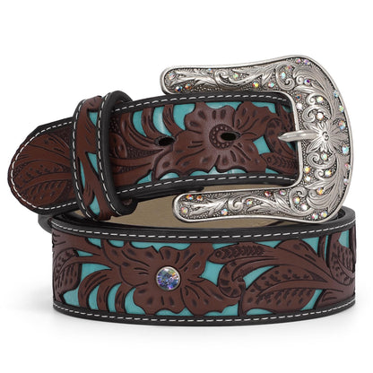 HOTTRIWORKS Western Belts for Women Cowgirl,Cowboy Bling Country Turquoise Belts for Jeans Pants Dresses
