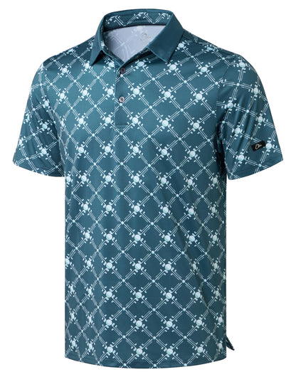 HOTObla Mens Golf Polo Shirts Short Sleeve Dry Fit Performance Moisture Wicking Casual Print Collared Golf Shirts for Men