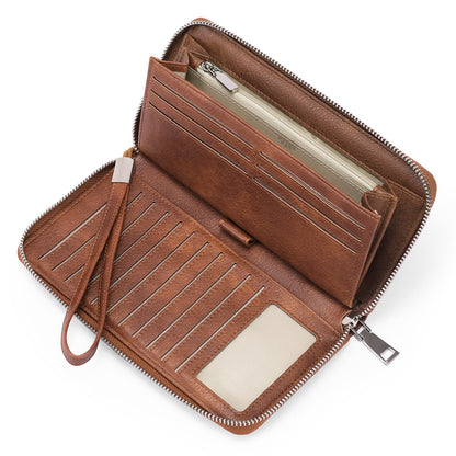 HOTGOIACII Womens Wallet RFID Blocking Leather Zip Around Wallet Large Capacity Long Purse Credit Card Clutch Wristlet