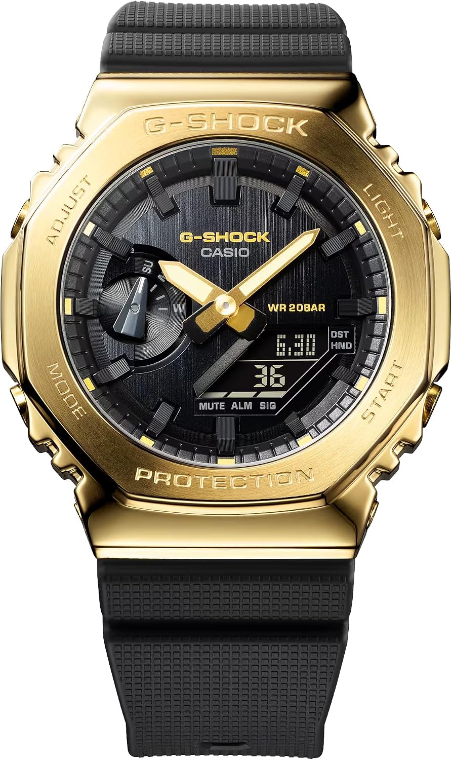 HOTG-Shock Casio Stay Gold Series Analog-Digital Metallic Gold and Black Resin Strap Watch | GM-2100G-1A9