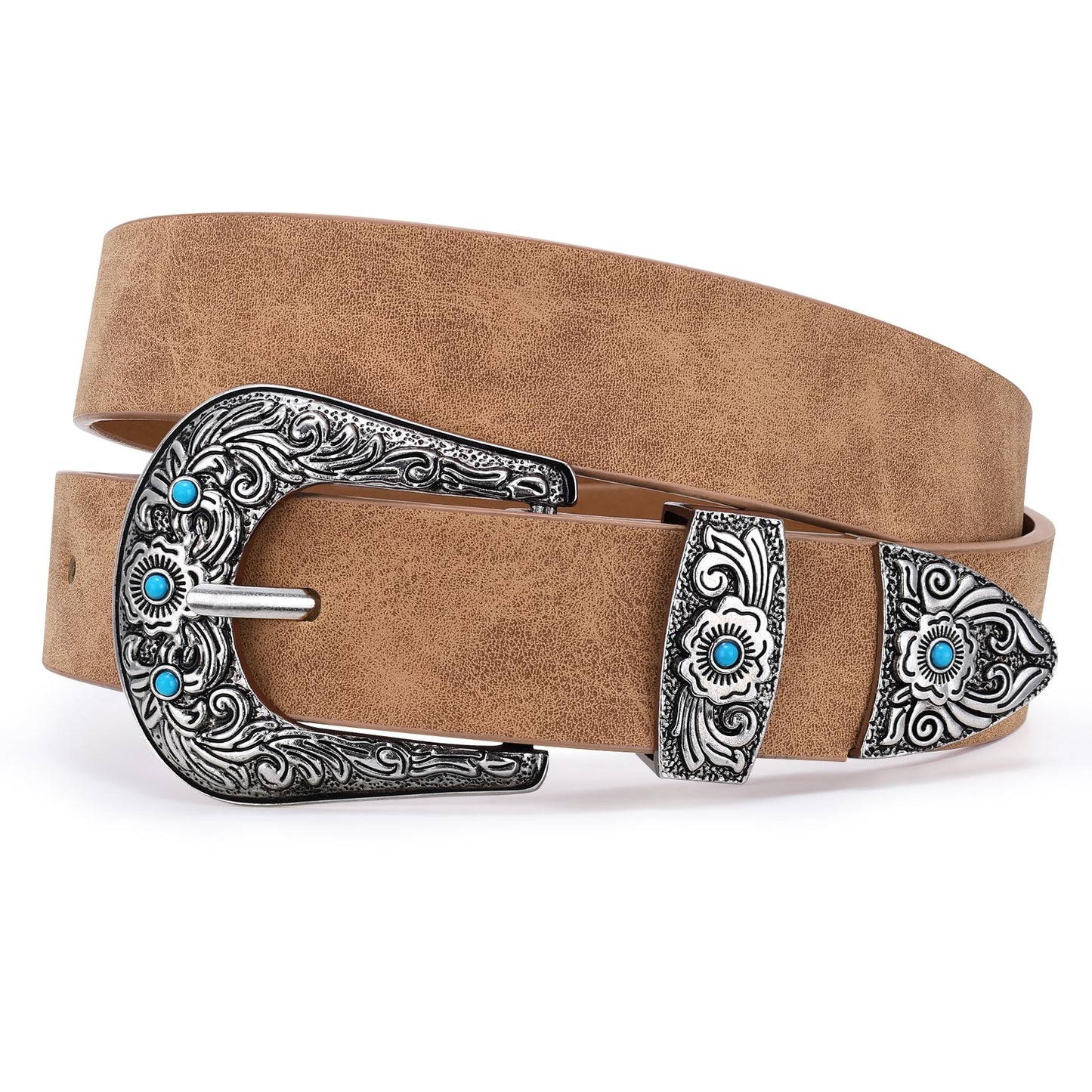 HOTXZQTIVE Western Belt for Women, Cowgirl Cowboy Suede Leather Belt for Jeans Pants, Country Belts with Vintage Buckle