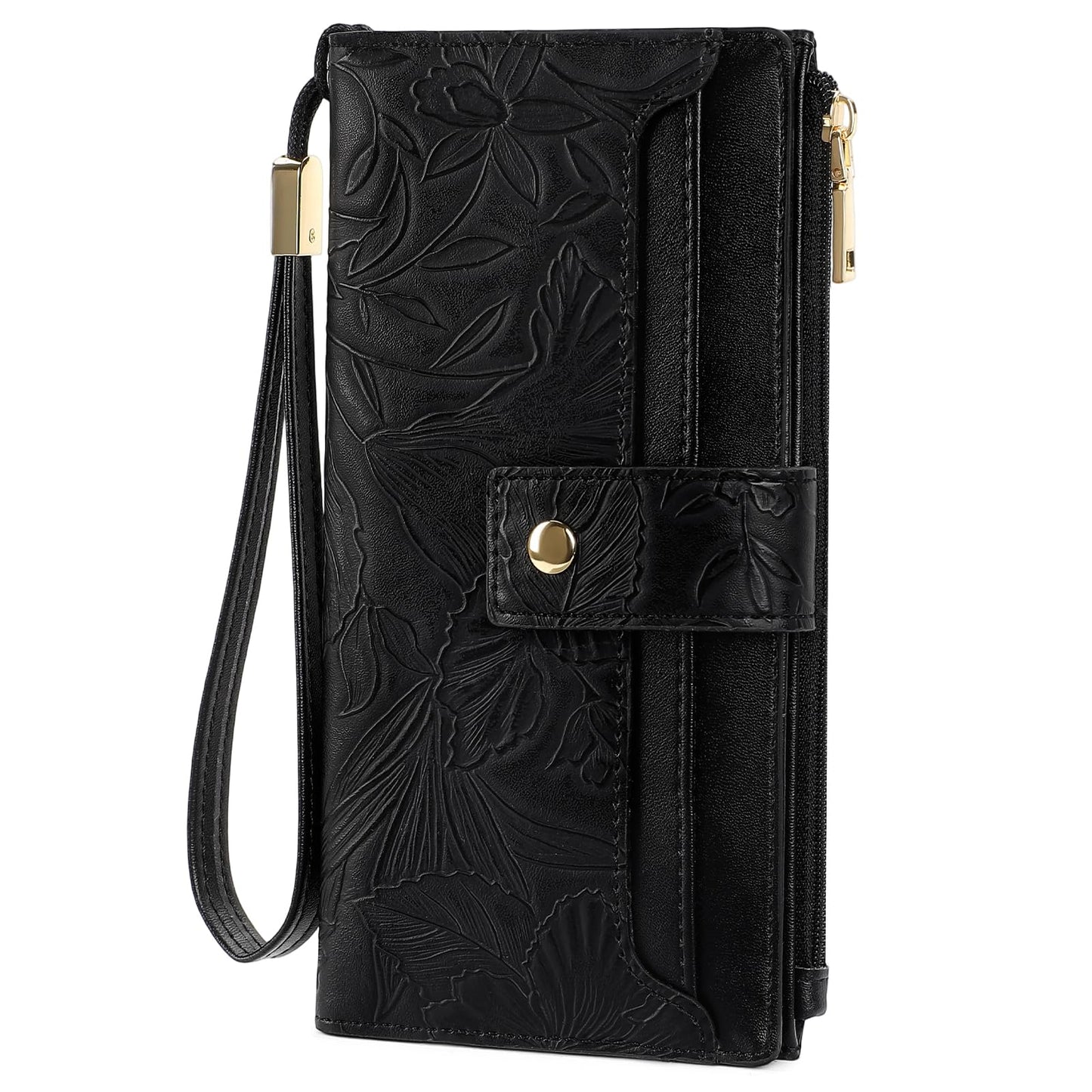 HOTSENDEFN Womens Wallet Slim Thin Bifold Card Holder RFID Blocking Vegan Leather Long Ladies Wallets with Wristlet