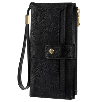 HOTSENDEFN Womens Wallet Slim Thin Bifold Card Holder RFID Blocking Vegan Leather Long Ladies Wallets with Wristlet