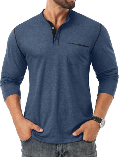 HOTSailwind Men's Henley Shirts Long Sleeve Button T-Shirt Casual Stylish Cotton Pullover Shirt with Pocket