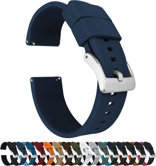 HOTBARTON Elite Silicone Watch Bands - Quick Release - Choose Strap Color & Buckle Color (Stainless Steel, Black PVD or Gunmetal Grey) - 18mm, 20mm, 22mm & 24mm Watch Straps