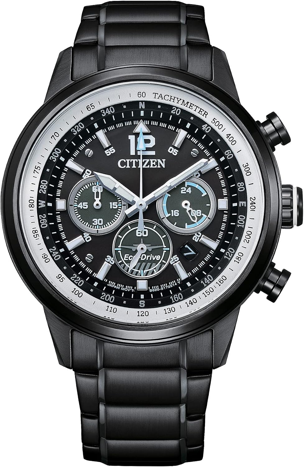 HOTCitizen Men's Sport Casual Avion Eco-Drive Chronograph Watch, Dual Time Zones, 12/24 Hour Time, Spherical Mineral Crystal, Field Watch