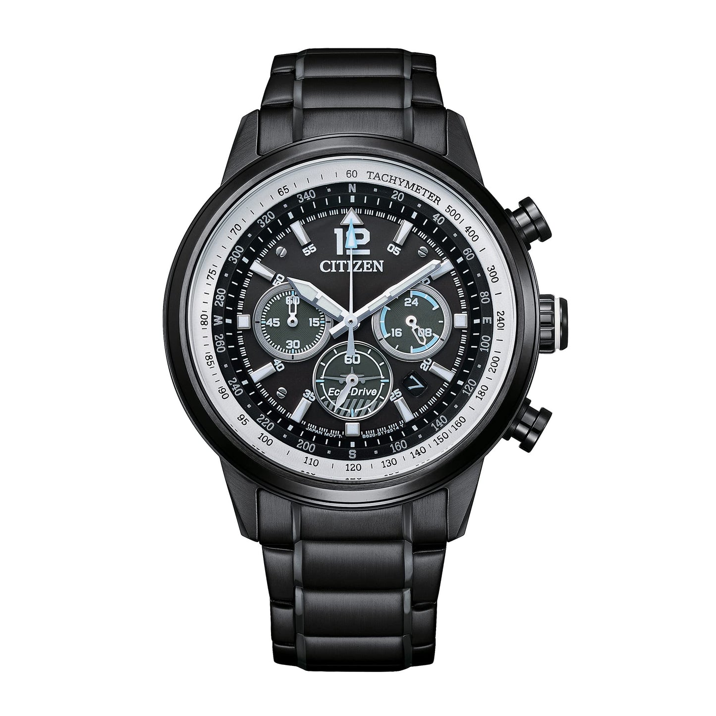 HOTCitizen Men's Sport Casual Avion Eco-Drive Chronograph Watch, Dual Time Zones, 12/24 Hour Time, Spherical Mineral Crystal, Field Watch