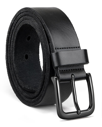 HOTCHAOREN Mens Belts Casual for Jeans - Full-Grain Leather, Durable Cowhide | Solid Buckle, Classic Style, Handmade, Daily Wear, Gift Box