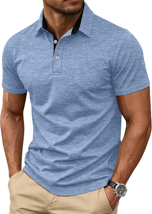 HOTMens Short Sleeve Polo Shirts Collared Business Casual Polo T Shirts with Pocket