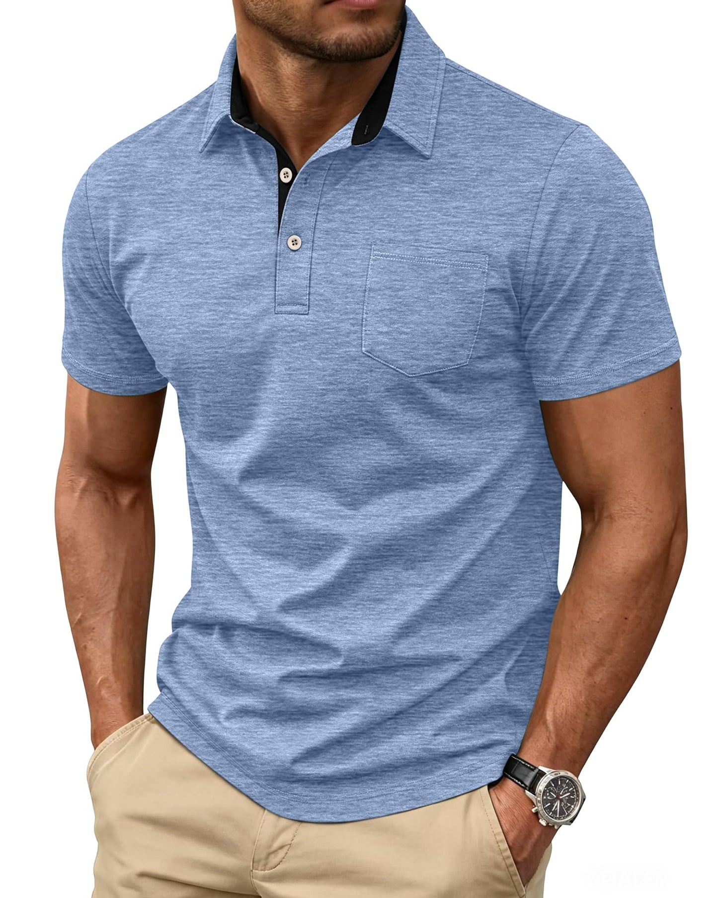 HOTMens Short Sleeve Polo Shirts Collared Business Casual Polo T Shirts with Pocket