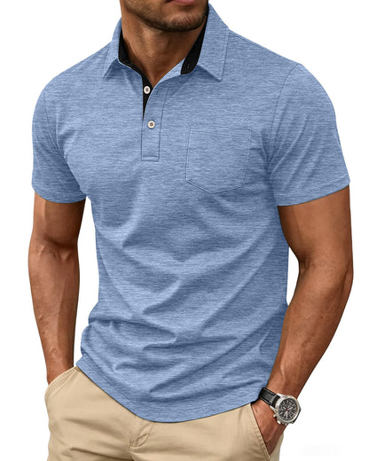 HOTMens Short Sleeve Polo Shirts Collared Business Casual Polo T Shirts with Pocket