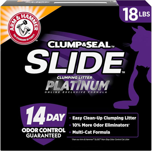 HOTARM & HAMMER Slide Platinum Easy Clean-Up Clumping Cat Litter, 18 lbs | 24/7 Odor Control, Triple-Action Freshness, Non-Stick, Easy Clean Up, Low Tracking, Multi-Cat Formula, Scented
