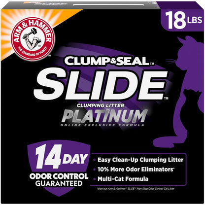 HOTARM & HAMMER Slide Platinum Easy Clean-Up Clumping Cat Litter, 18 lbs | 24/7 Odor Control, Triple-Action Freshness, Non-Stick, Easy Clean Up, Low Tracking, Multi-Cat Formula, Scented