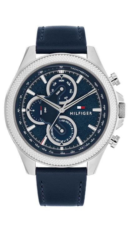HOTTommy Hilfiger Men's Multifunction Quartz Watch – 46mm Stainless Steel Case, Racing-Inspired Design, 5 ATM Water Resistant, Elegant Modern Timepiece, Gift for Him