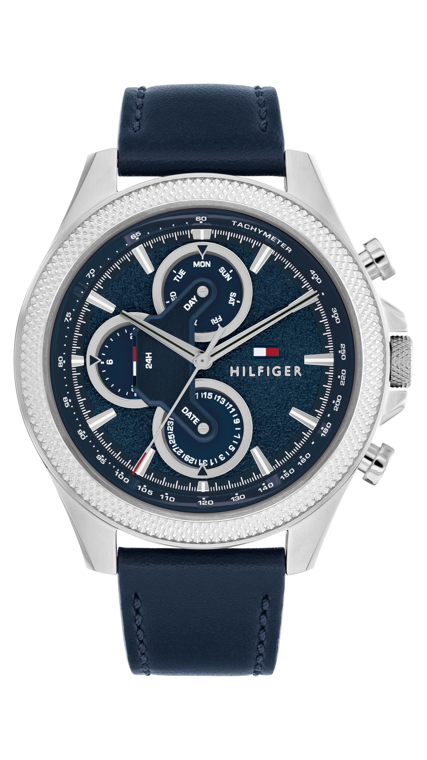 HOTTommy Hilfiger Men's Multifunction Quartz Watch – 46mm Stainless Steel Case, Racing-Inspired Design, 5 ATM Water Resistant, Elegant Modern Timepiece, Gift for Him
